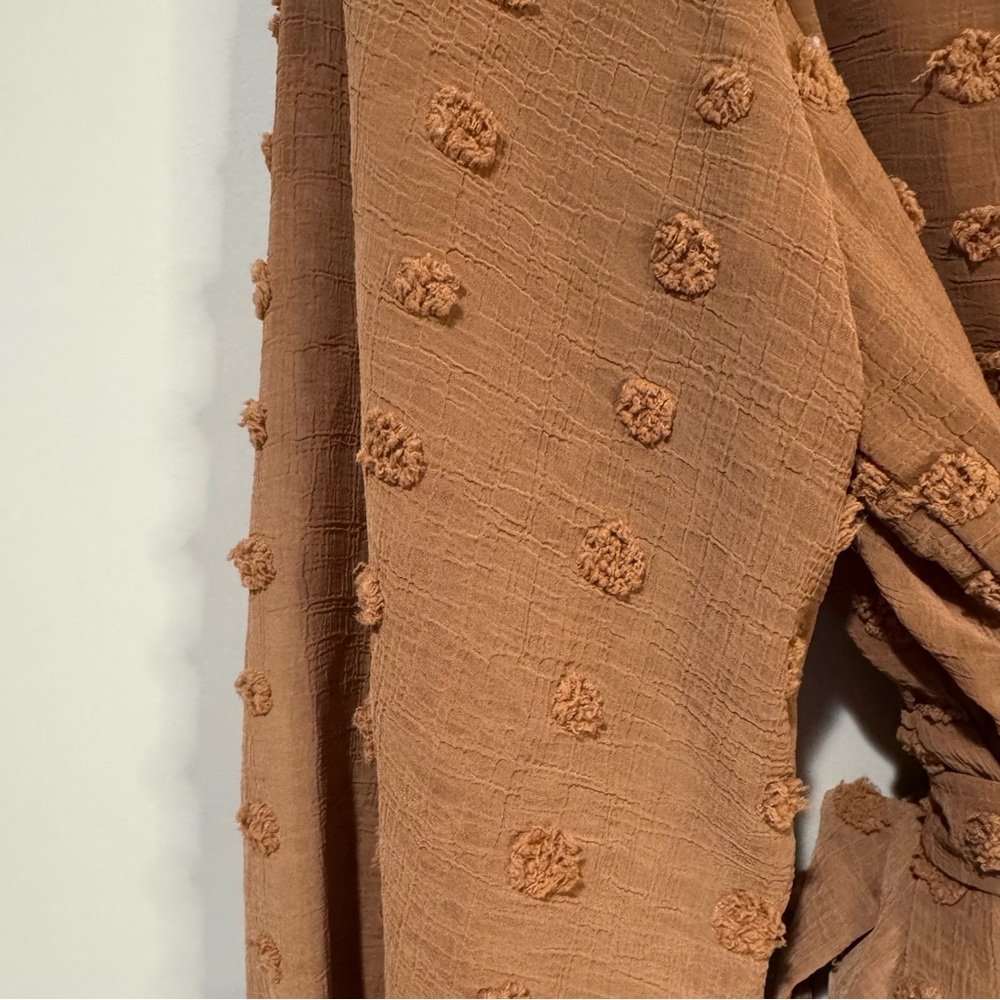 Baltic Born Camel Brown Textured Long Sleeve Wrap Midi Dress - Picture 7 of 12